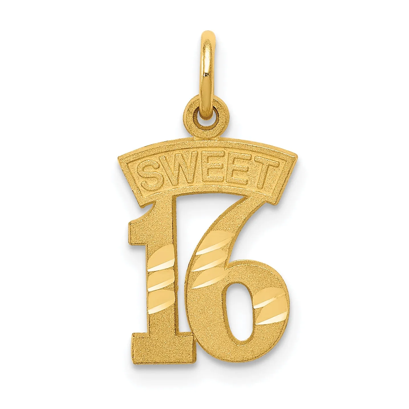 14K Gold Sweet 16 Charm with Polished Diamond-Cut Finish