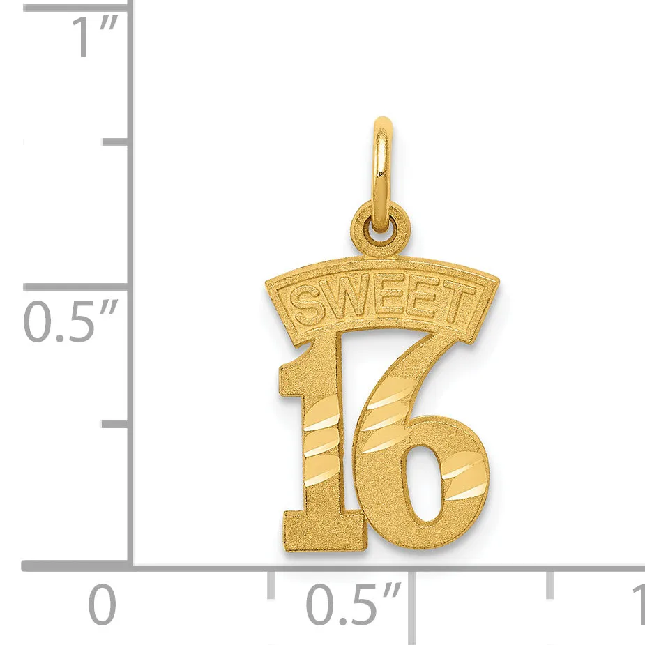 14K Gold Sweet 16 Charm with Polished Diamond-Cut Finish