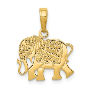 14K Gold Textured Elephant Pendant with Solid Cast Design Decorative Charm