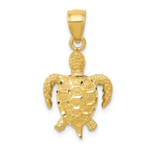 14K Gold Turtle Pendant for Men with Polished Textured Finish