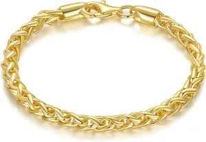 14K Gold Wheat Chain Bracelet for Women Stackable Gold Jewelry Gifts Available in Sizes 6.5-9 Inches