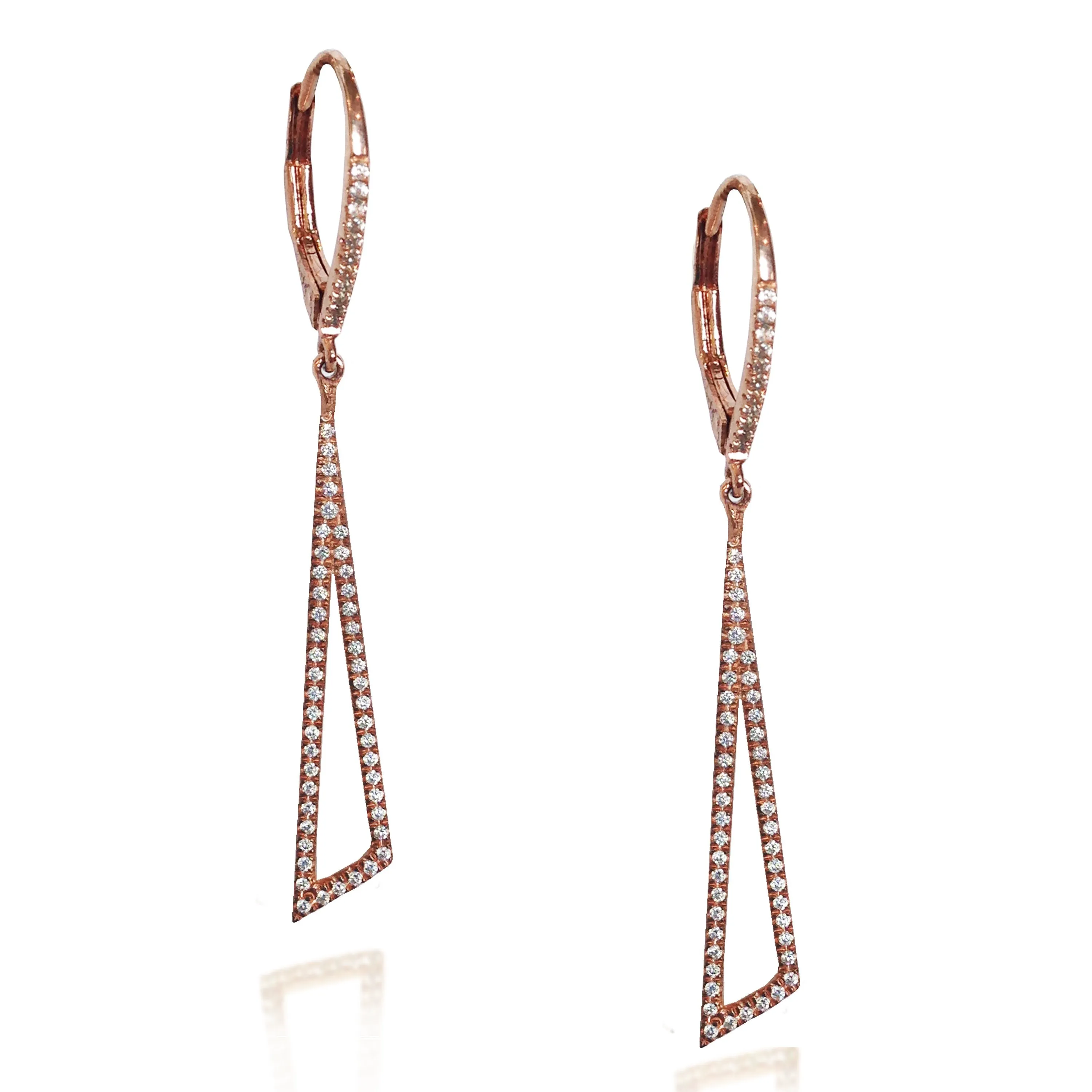 14K Offset Triangle Diamond Dangle Hoop Earrings ME23779