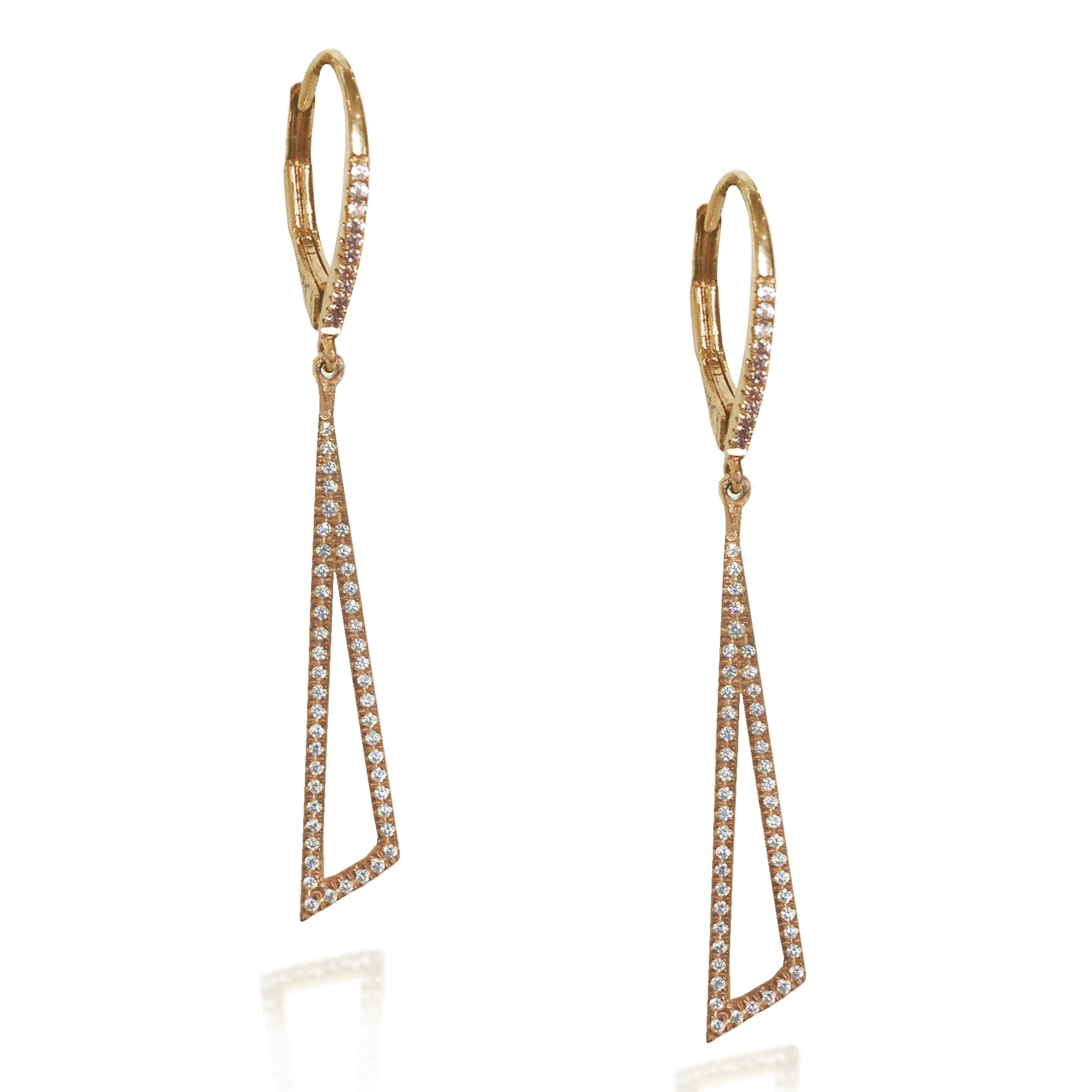 14K Offset Triangle Diamond Dangle Hoop Earrings ME23779
