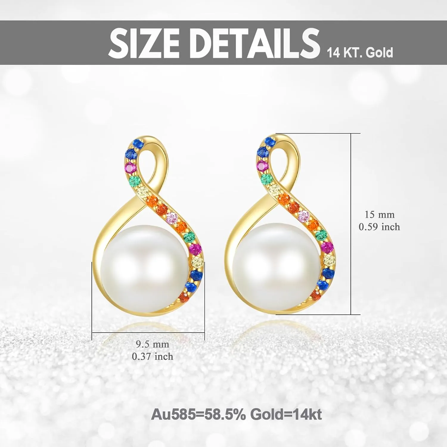 14K Solid Gold Gemstone Stud Earrings - Pearl/Emerald/Turquoise Yellow Gold Earrings Studs for Women