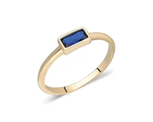 14k Solid Gold Natural Sapphire Ring | 14k Real Gold Baguette Ring | Stackable Ring | Promise Jewelry | Yellow Rose or White Gold Jewelry | Ring for Women |