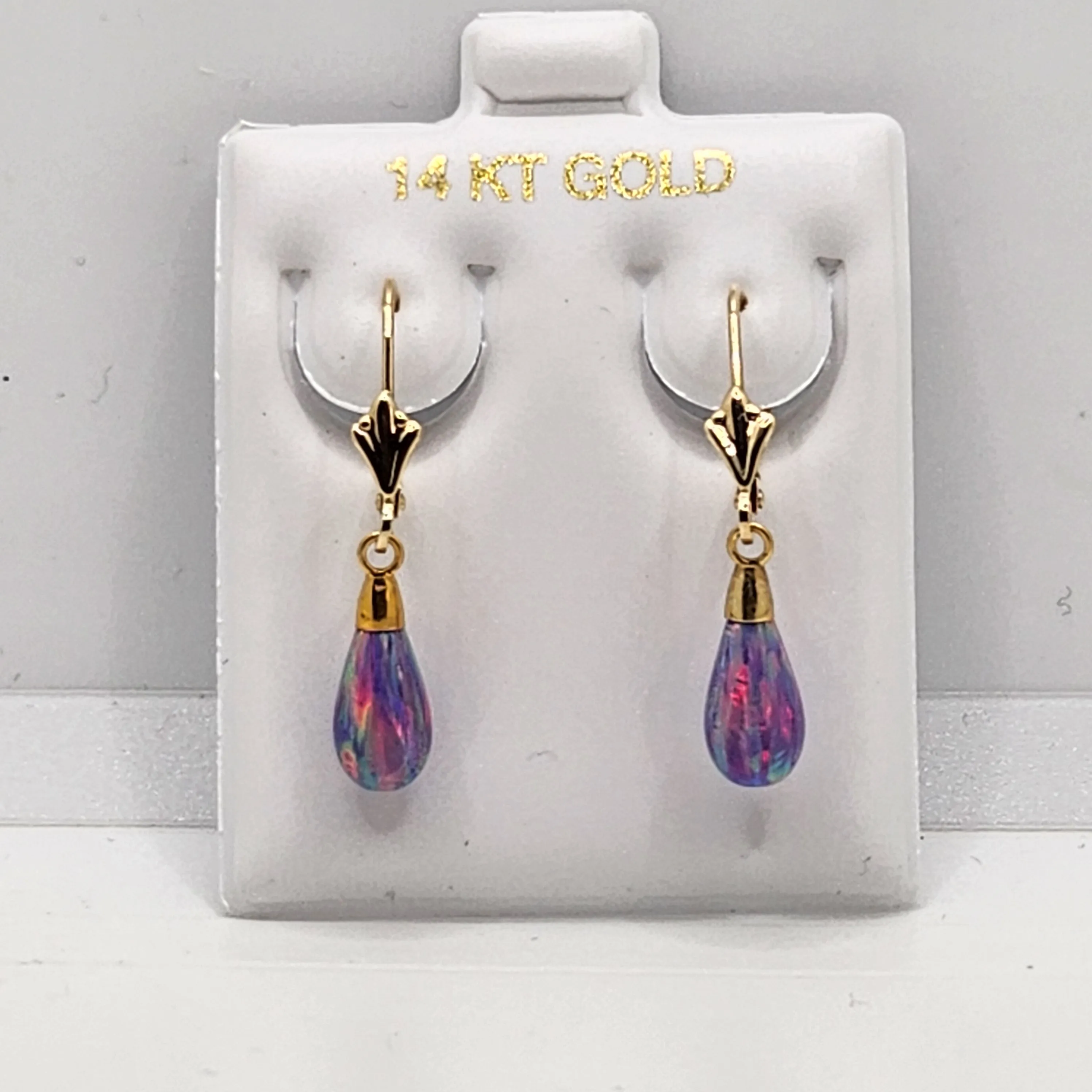 14K Solid Yellow Gold Opal Dangle Earrings Women Jewelry