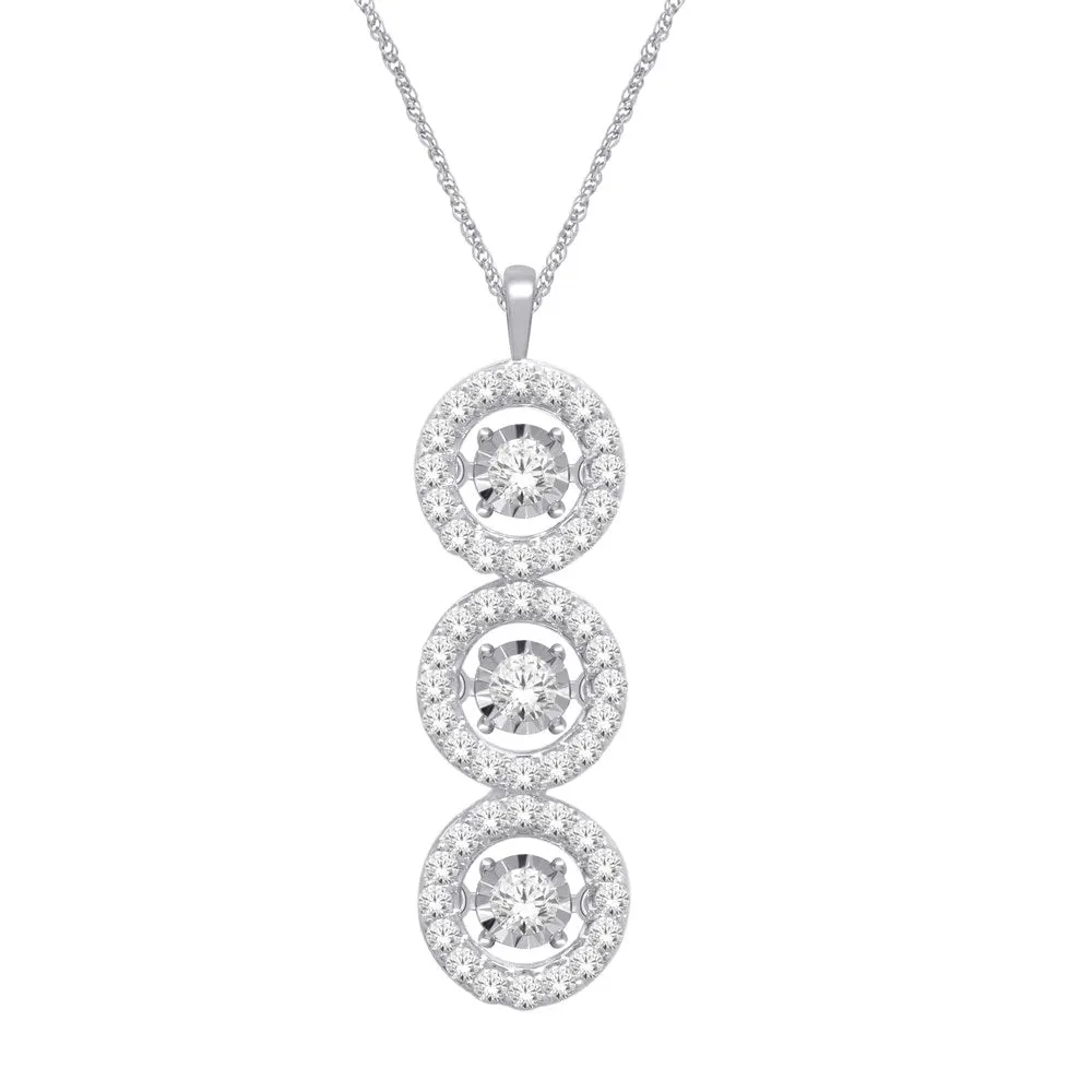 14K White Gold 3/5 Ct.Tw. Moving Diamond Triple Circle Frame Pendant