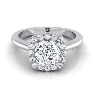 14K White Gold Cushion Diamond Classic Halo French Pave Engagement Ring -1/4ctw
