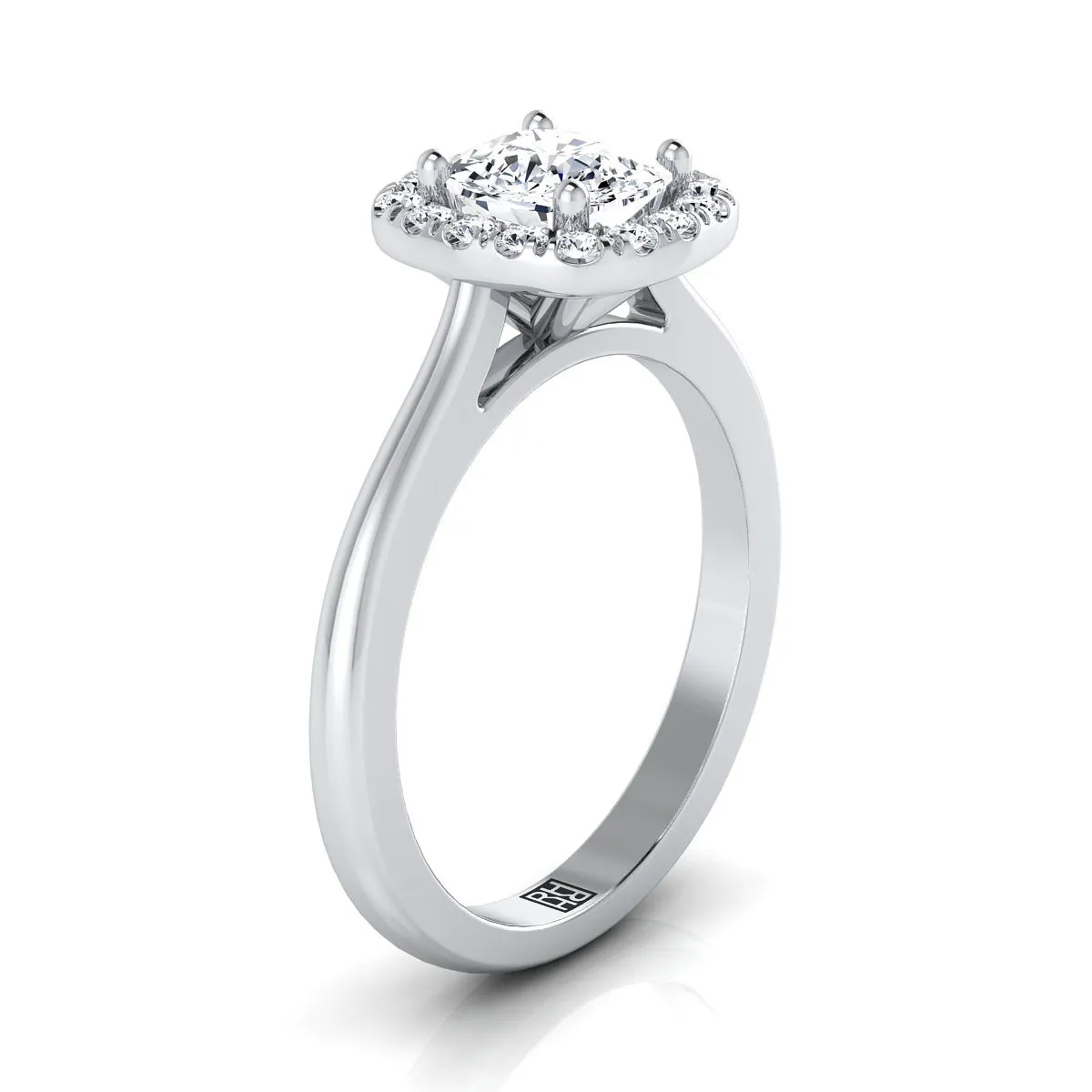 14K White Gold Cushion Diamond Classic Halo French Pave Engagement Ring -1/4ctw