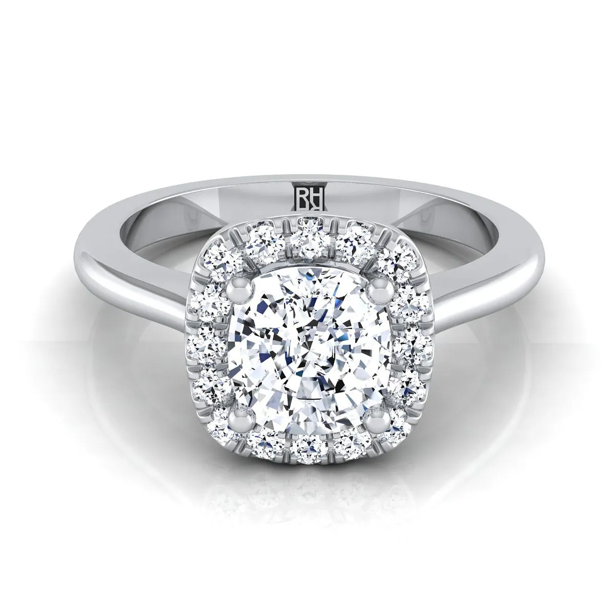 14K White Gold Cushion Diamond Classic Halo French Pave Engagement Ring -1/4ctw