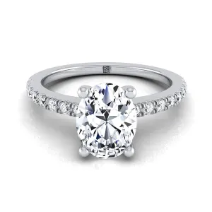 14K White Gold Oval Simple Linear Diamond Pave Engagement Ring -1/5ctw