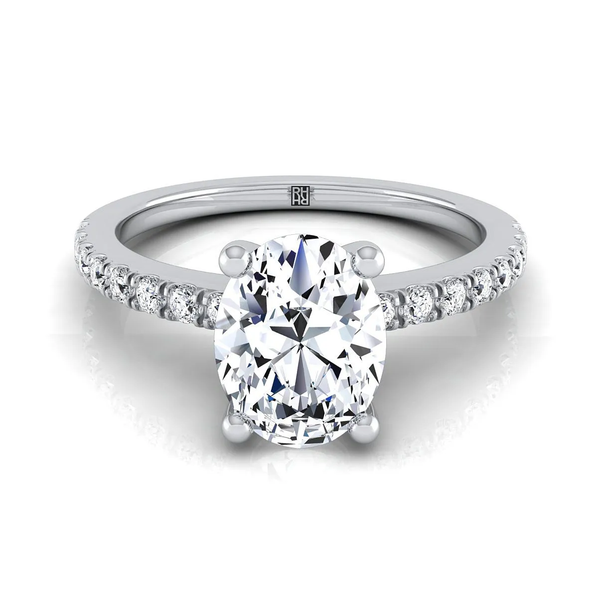14K White Gold Oval Simple Linear Diamond Pave Engagement Ring -1/5ctw