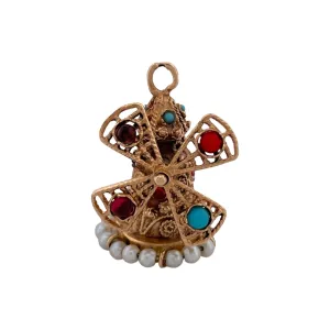 14K Yellow Gold Antique Multi gem windmill pendant