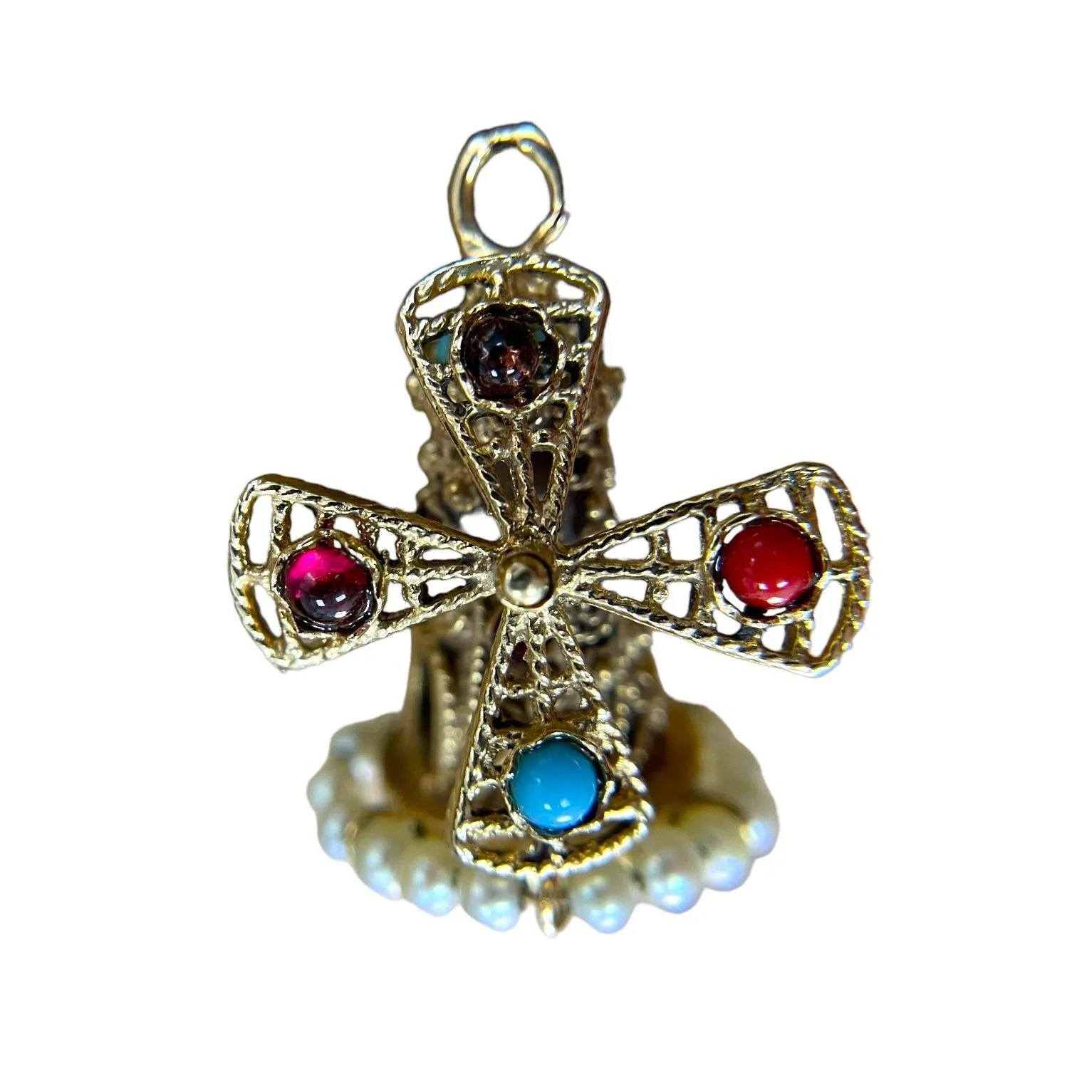 14K Yellow Gold Antique Multi gem windmill pendant
