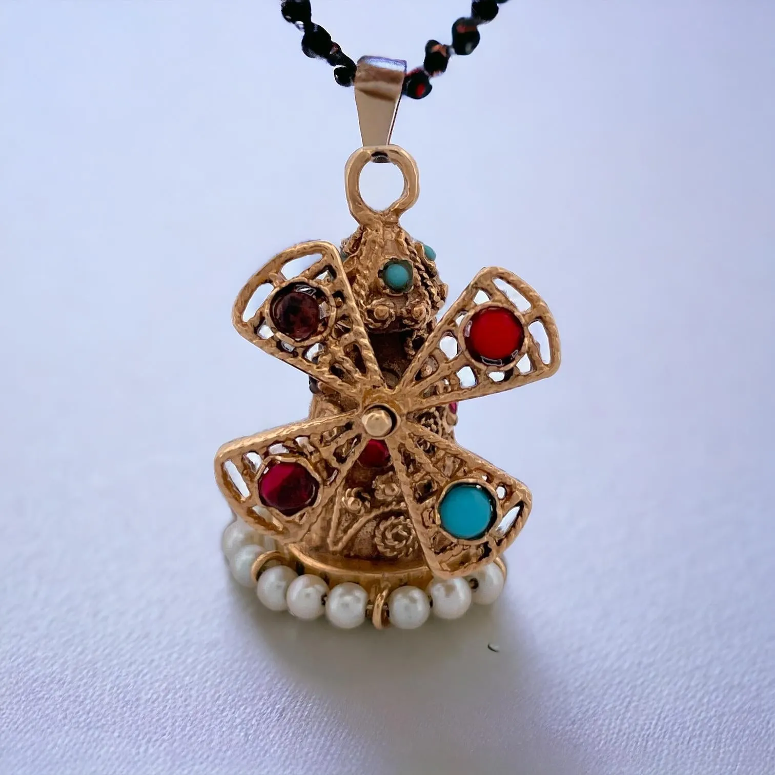 14K Yellow Gold Antique Multi gem windmill pendant