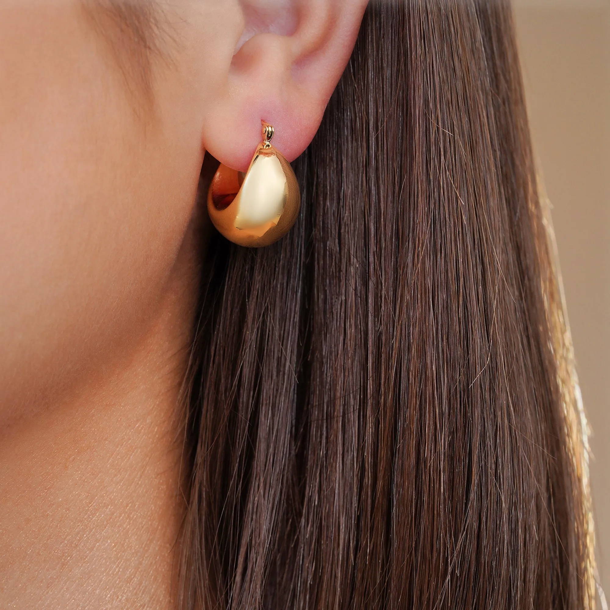 14k Yellow Gold Bold Dome Hoop Earrings with Latch Back - High Polished