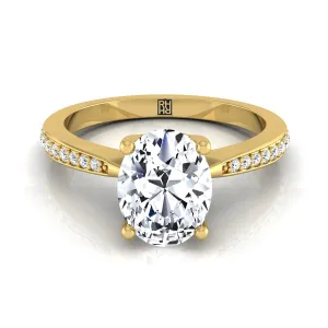 14K Yellow Gold Oval Diamond Tapered Pave Engagement Ring -1/8ctw