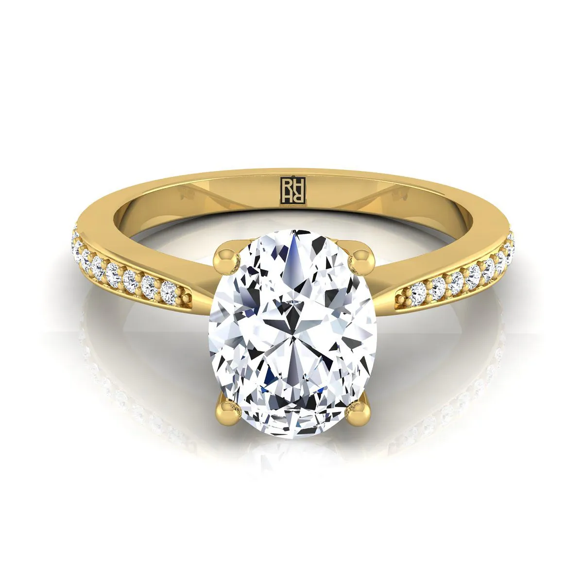 14K Yellow Gold Oval Diamond Tapered Pave Engagement Ring -1/8ctw