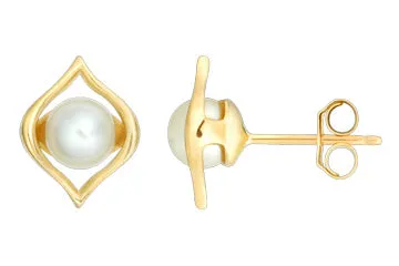 14K Yellow Gold Pearl Earrings