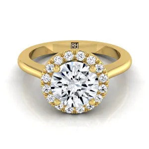 14K Yellow Gold Round Brilliant Diamond Classic Halo French Pave Engagement Ring -1/4ctw
