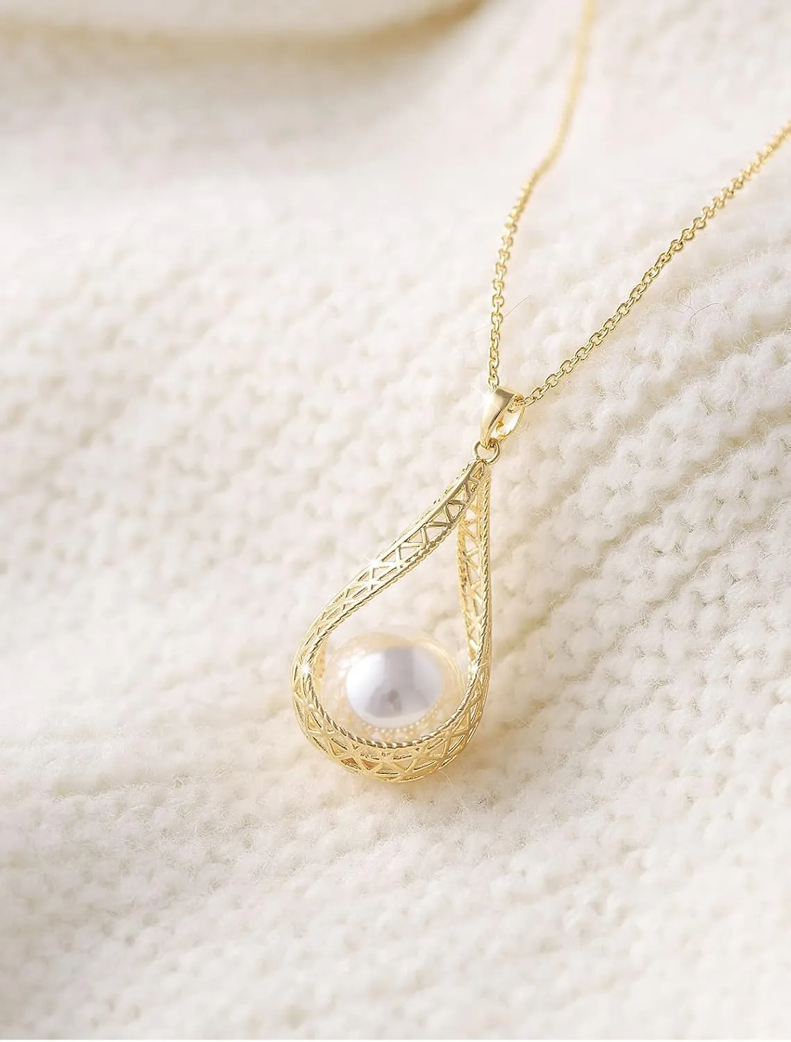 14MM Big Pearl Pendant Necklaces for Women Glod Plated Jewelry