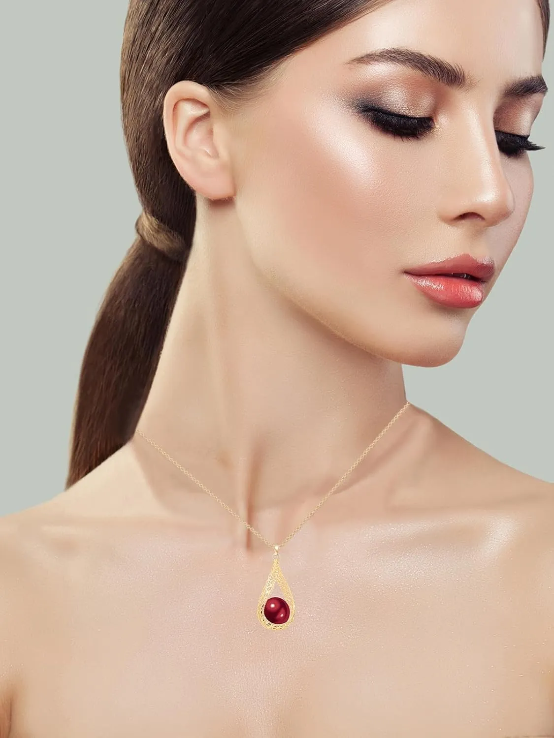 14MM Big Pearl Pendant Necklaces for Women Glod Plated Jewelry