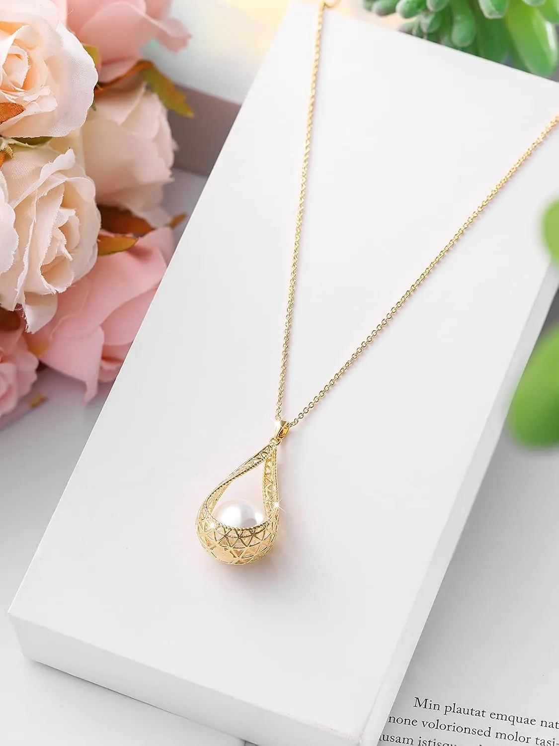 14MM Big Pearl Pendant Necklaces for Women Glod Plated Jewelry