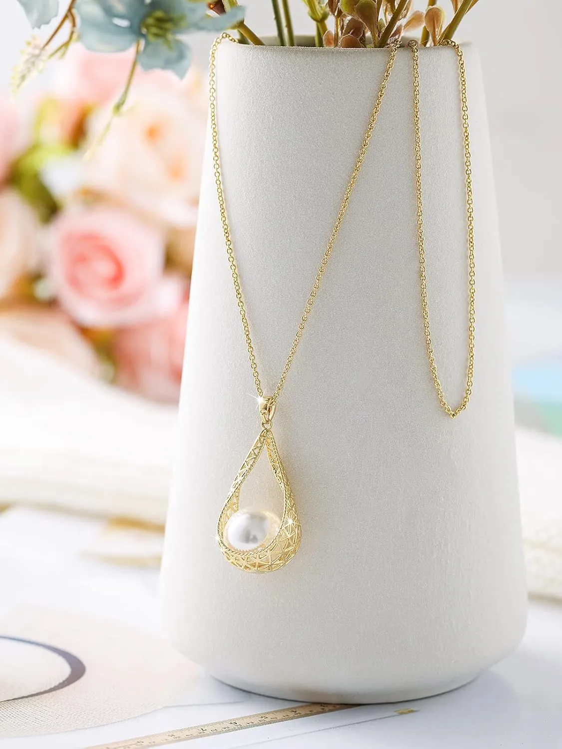 14MM Big Pearl Pendant Necklaces for Women Glod Plated Jewelry