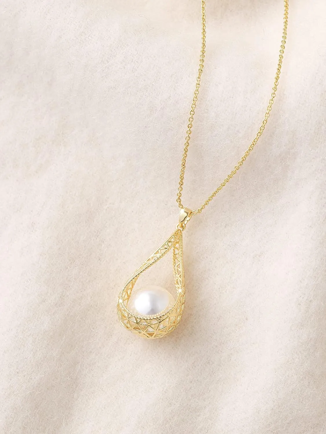 14MM Big Pearl Pendant Necklaces for Women Glod Plated Jewelry