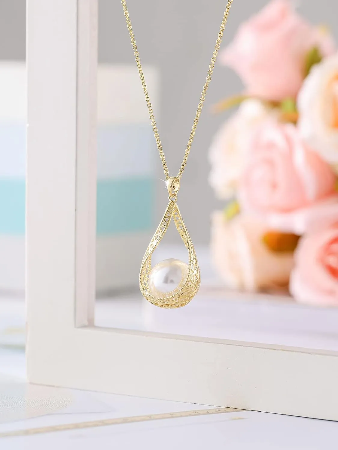 14MM Big Pearl Pendant Necklaces for Women Glod Plated Jewelry