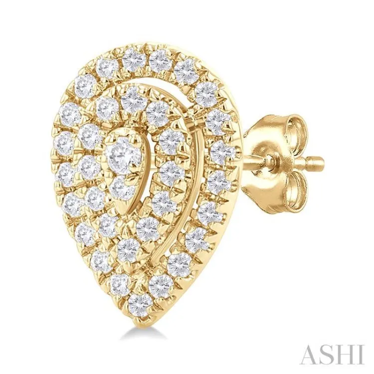 1/5 ctw Double Halo Pear Shape Petite  Round Cut Diamond Fashion Stud Earring in 10K Yellow Gold
