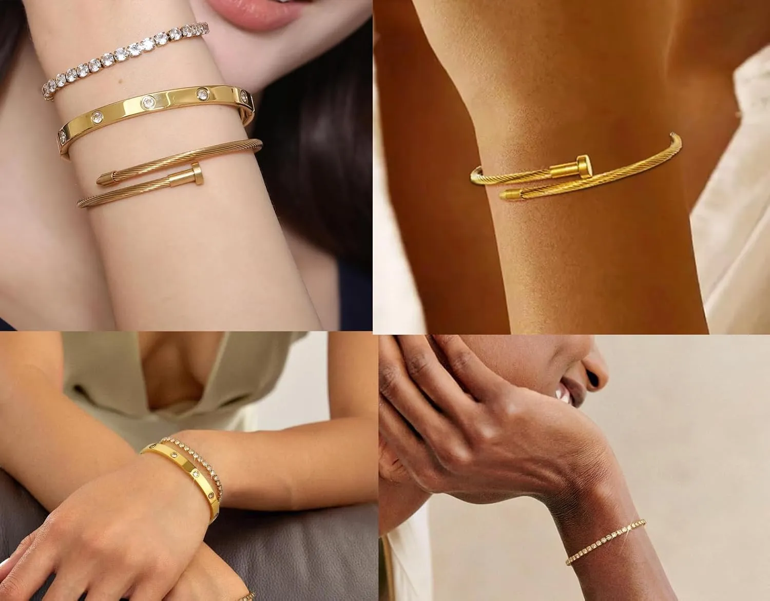 18 K Gold Plated Love Bangle Bracelet Set,Gold Bracelets for Women Waterproof,Bracelets Stack Tarnish Free Gold Jewelry Set,Fashion Accessories Gifts