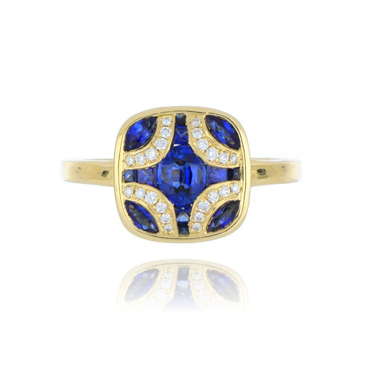 18ct Yellow Gold 1.13ct Sapphire And Diamond Shield Ring