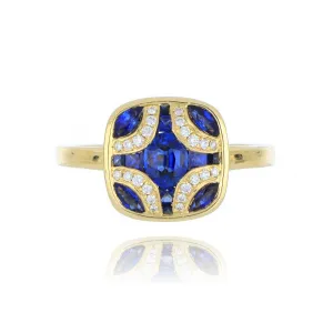18ct Yellow Gold 1.13ct Sapphire And Diamond Shield Ring