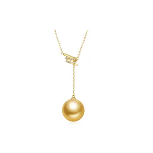 18k Gold Diamond South Sea Golden Pearl Necklace KN00121