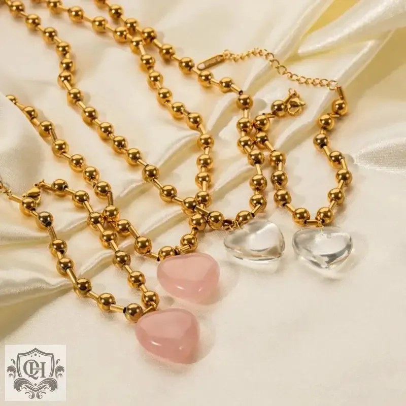 18K Gold Heart Beaded Necklace Or Bracelet
