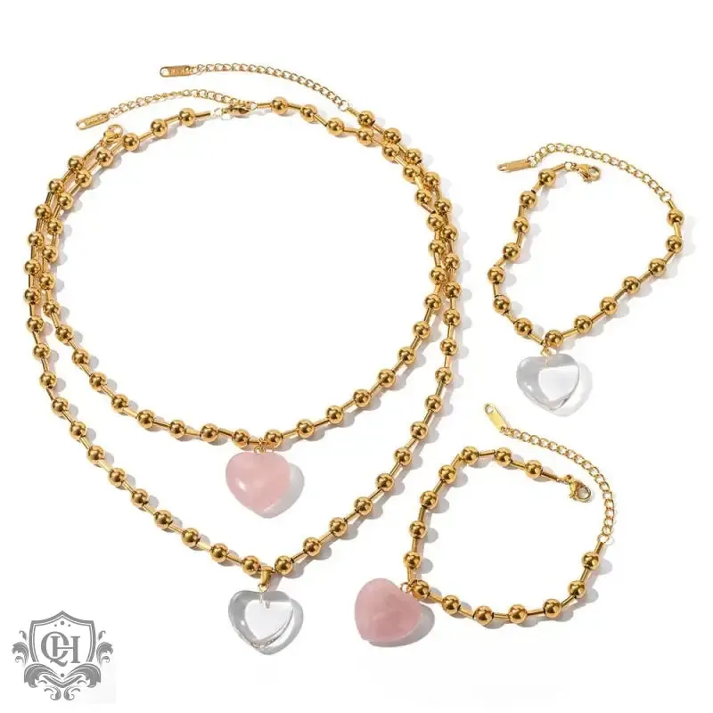 18K Gold Heart Beaded Necklace Or Bracelet