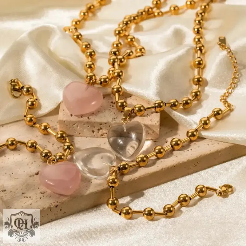 18K Gold Heart Beaded Necklace Or Bracelet