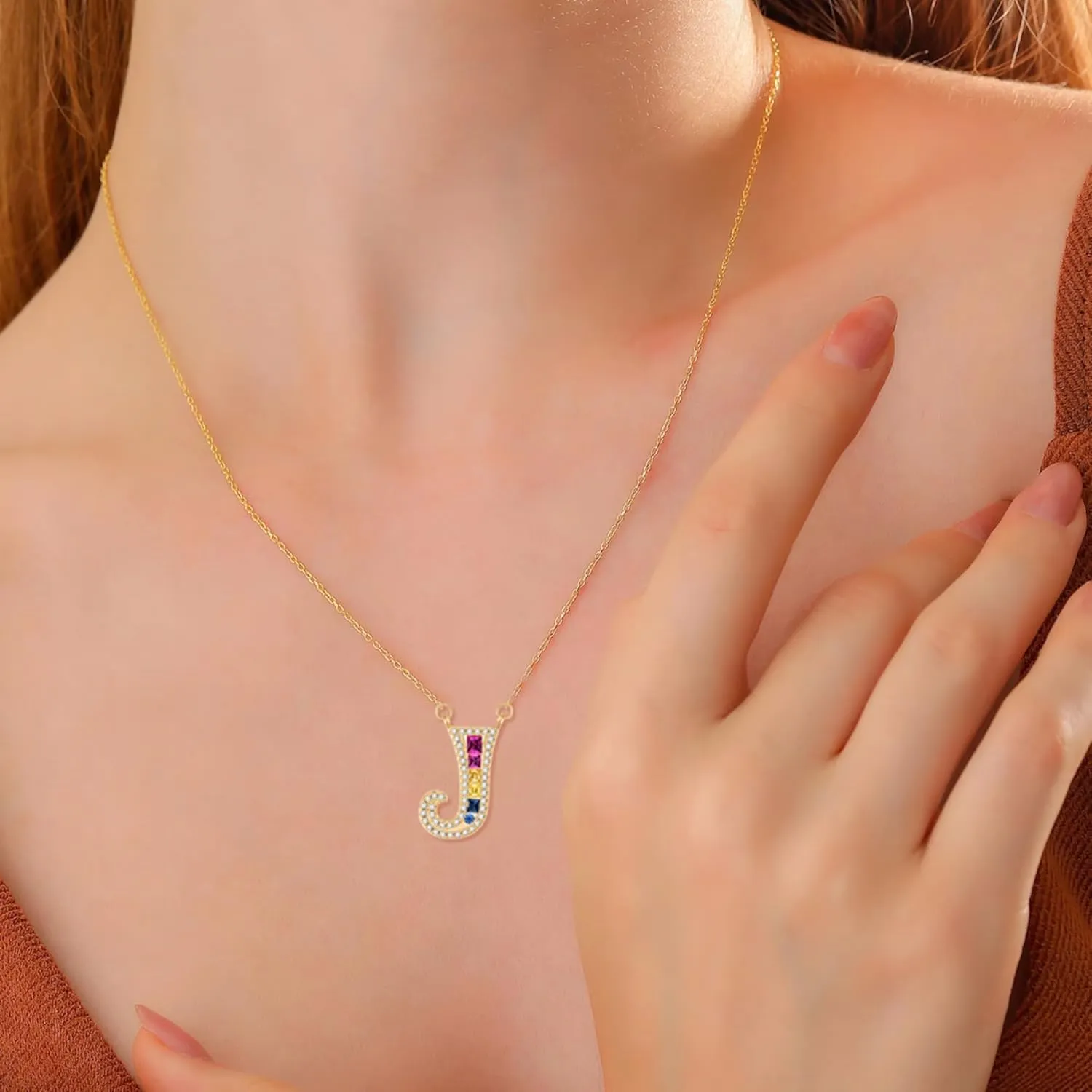 18K Gold Initial Necklaces for Women Dainty Gold Letter Necklace Rainbow A-Z Pendant Necklace Trendy Cute Personalized Name Necklace Gold Jewelry Necklace for Womens Gift