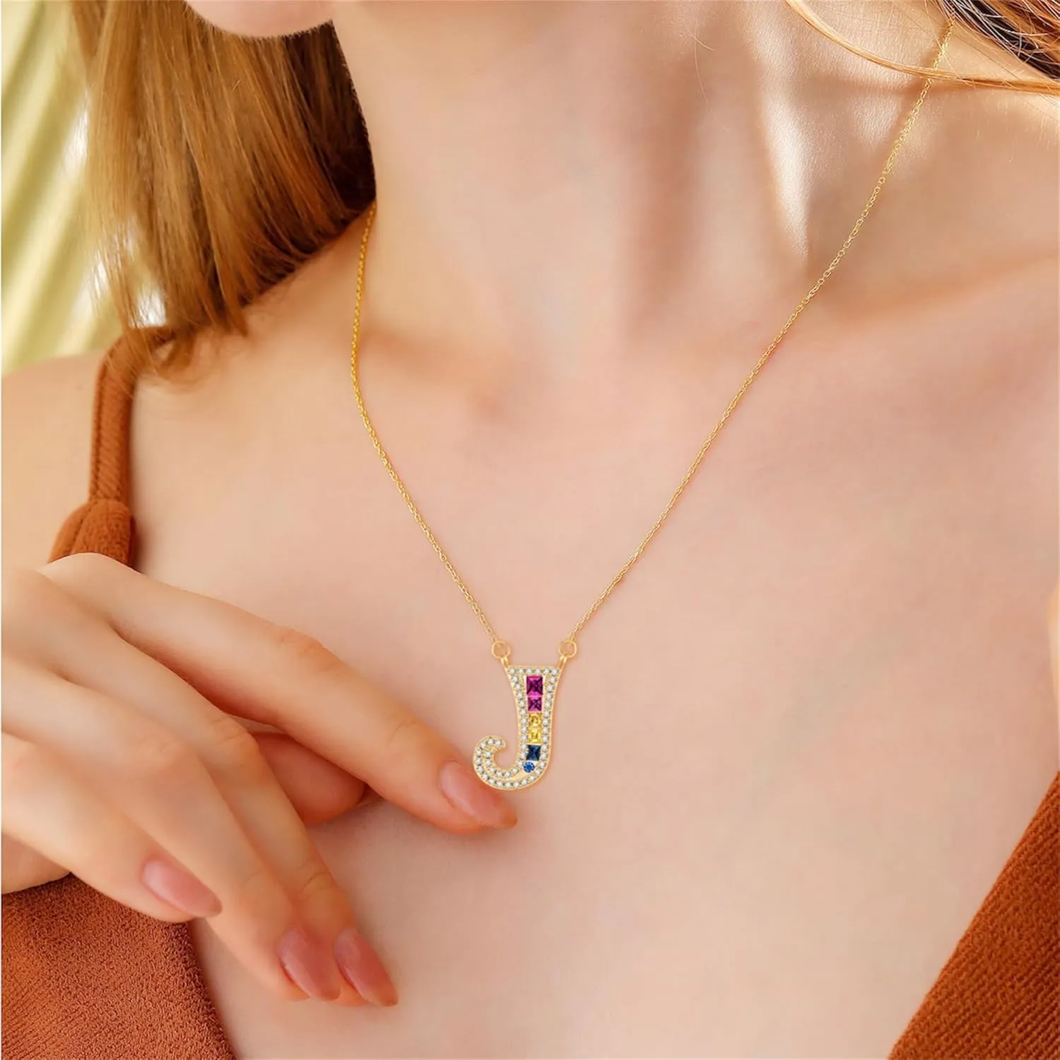 18K Gold Initial Necklaces for Women Dainty Gold Letter Necklace Rainbow A-Z Pendant Necklace Trendy Cute Personalized Name Necklace Gold Jewelry Necklace for Womens Gift