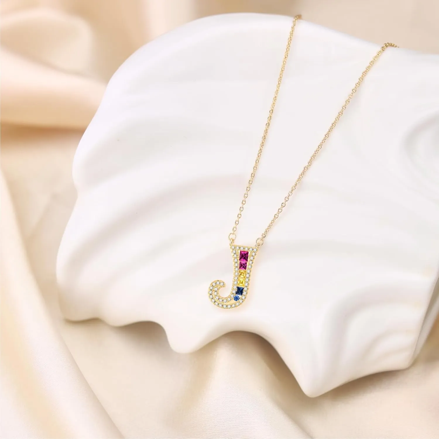 18K Gold Initial Necklaces for Women Dainty Gold Letter Necklace Rainbow A-Z Pendant Necklace Trendy Cute Personalized Name Necklace Gold Jewelry Necklace for Womens Gift