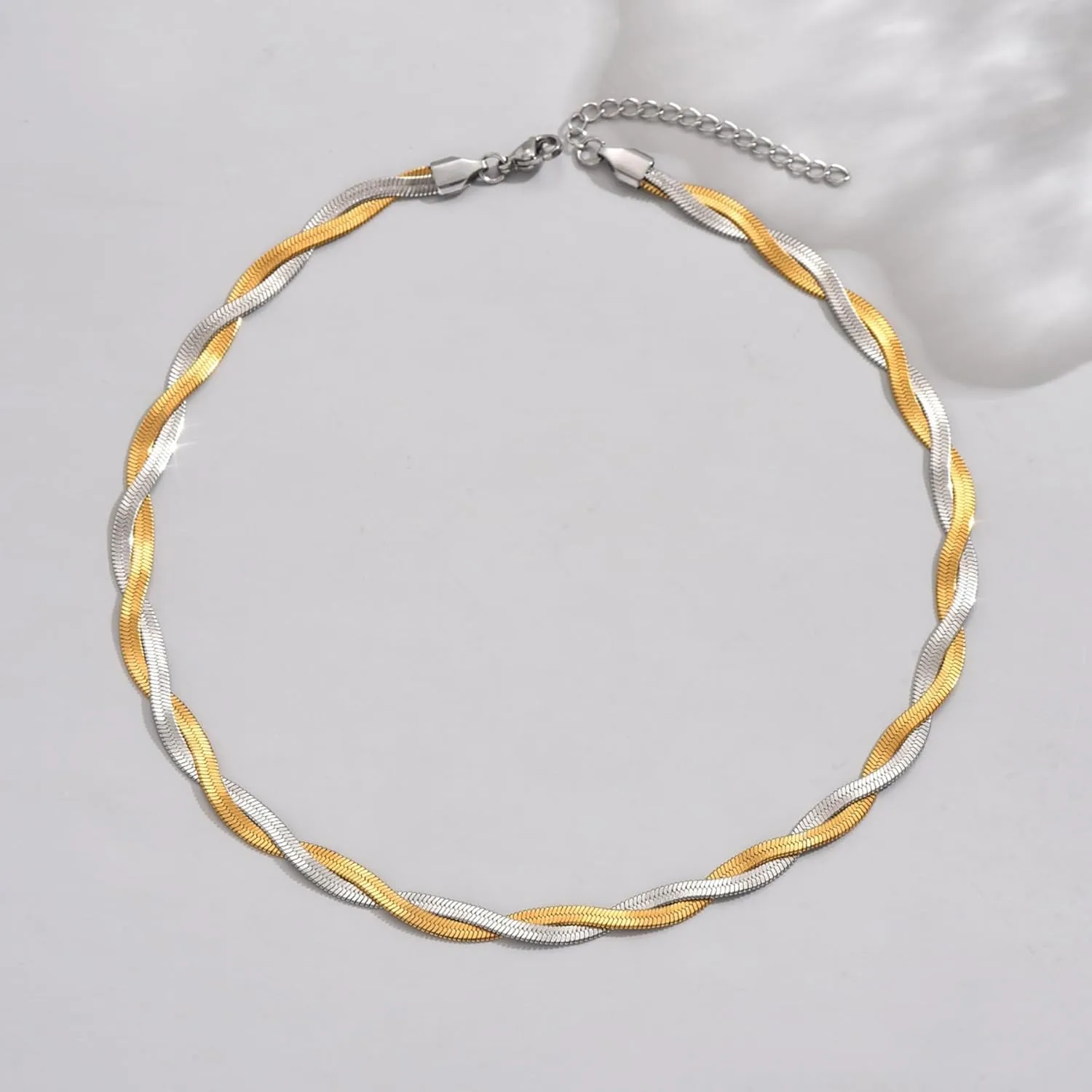 18K Gold Plated Snake Chain Herringbone Necklace Layered Choker Chain Necklaces for Women Dainty Dot Pendant Necklaces Waterproof Jewelry