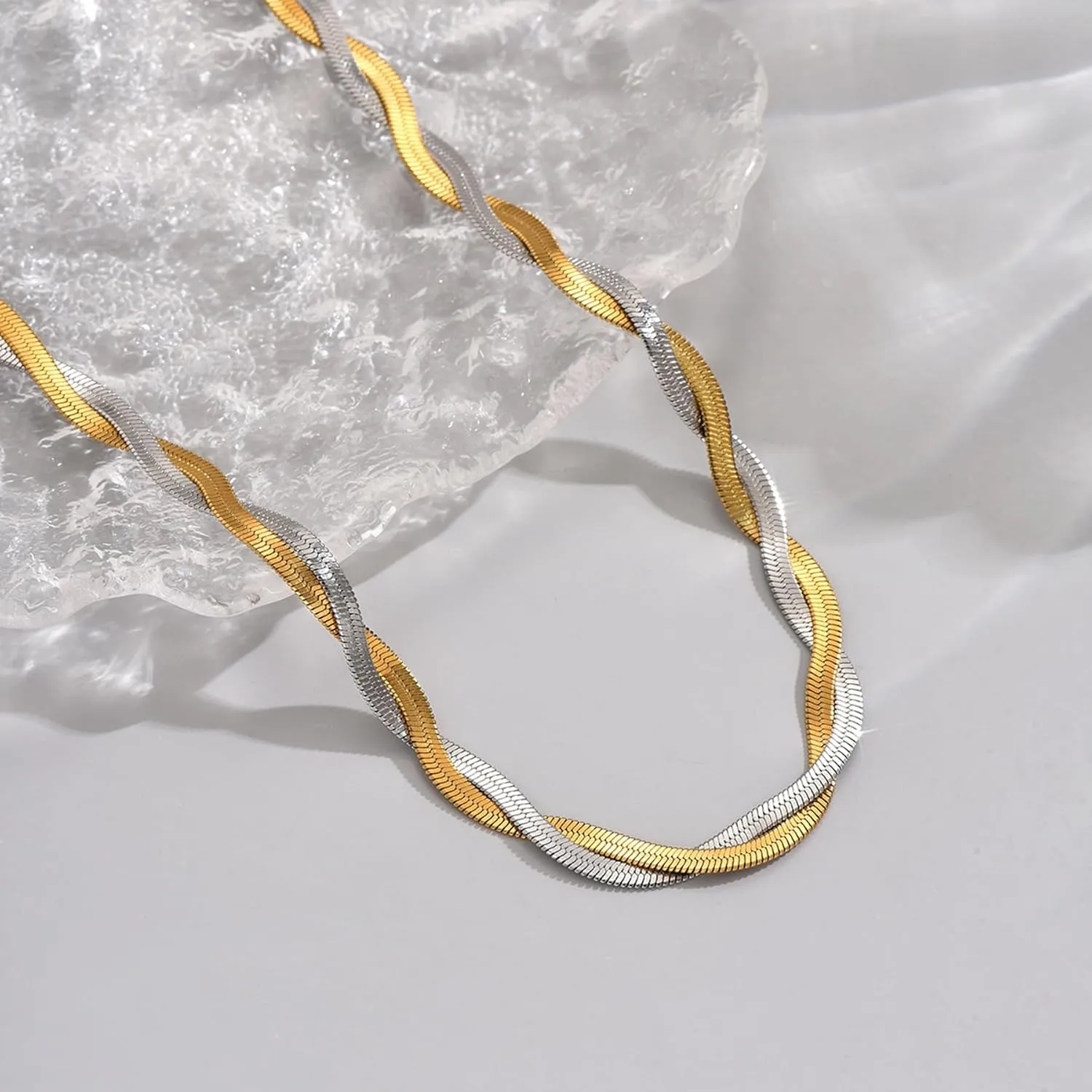 18K Gold Plated Snake Chain Herringbone Necklace Layered Choker Chain Necklaces for Women Dainty Dot Pendant Necklaces Waterproof Jewelry
