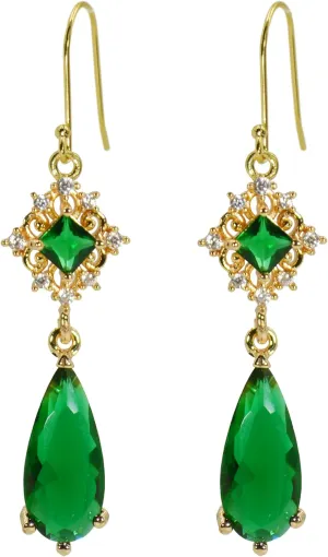 18K Gold Plated Vintage Emerald Green and Gold Hanging Earings Statement Earingings Dangling Formal Chandelier Fancy Dangle Earring Jewelry Hypoallergenic Long Fashion Earrings Aesthetic for