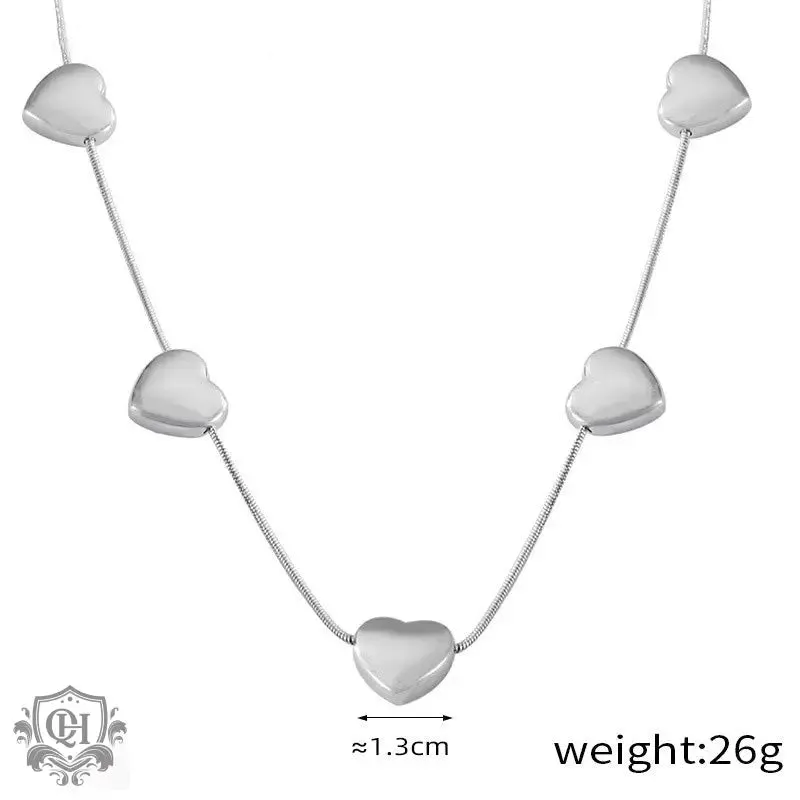 18K gold simple and elegant heart with beaded design light luxury style necklace bracelet set