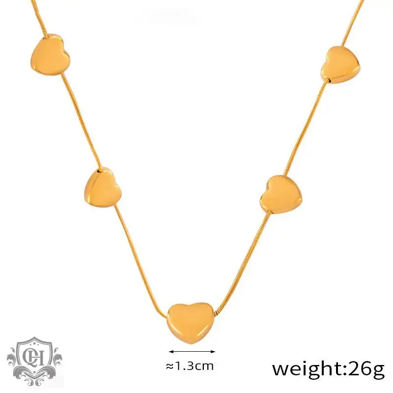 18K gold simple and elegant heart with beaded design light luxury style necklace bracelet set