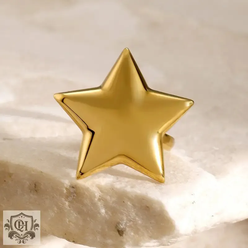 18K gold trendy unique convex star shape with heart-shaped design light luxury style ring and earring set