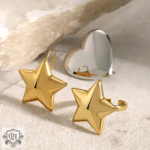 18K gold trendy unique convex star shape with heart-shaped design light luxury style ring and earring set