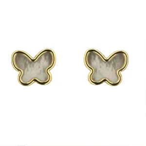 18K Gold White Mother of Pearl Butterfly Screw back Earrings