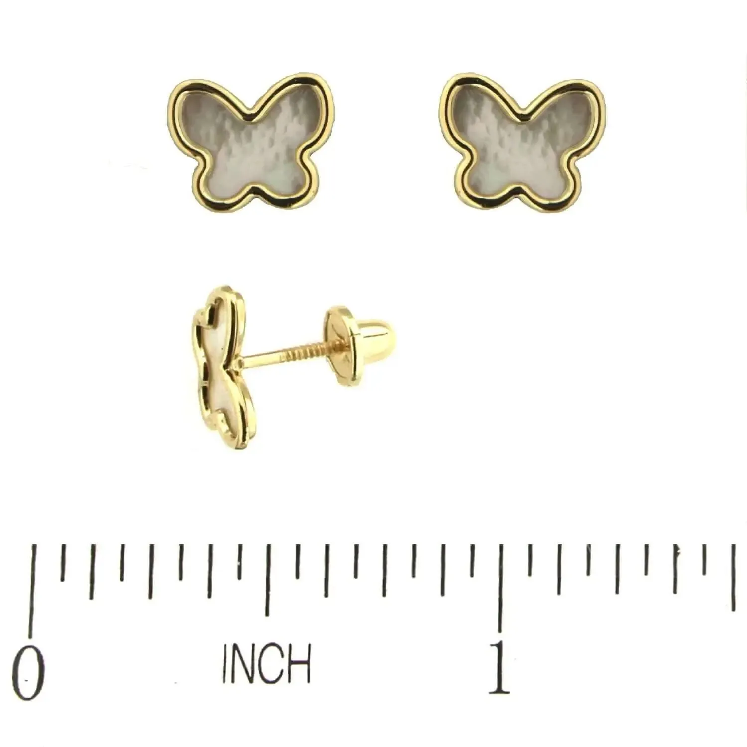 18K Gold White Mother of Pearl Butterfly Screw back Earrings